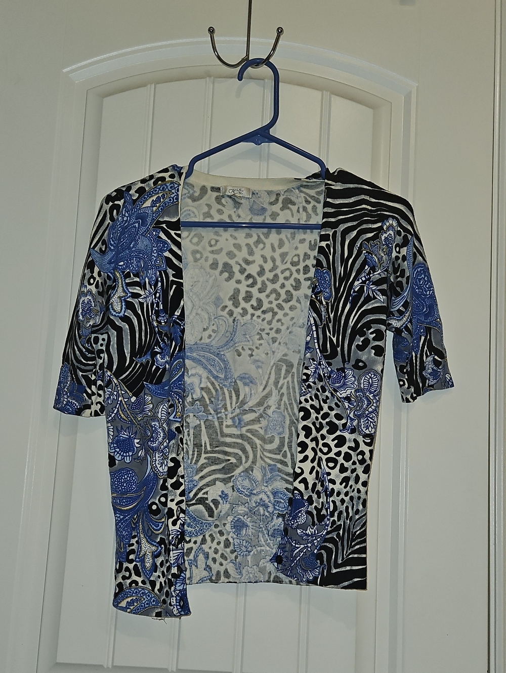 Cache Open-Front Tunic with Blue Floral & Black Animal Prints